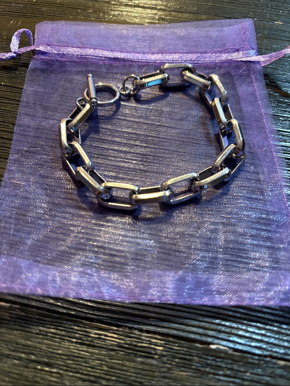 Women's Silver Link Bracelet with Toggle Clasp